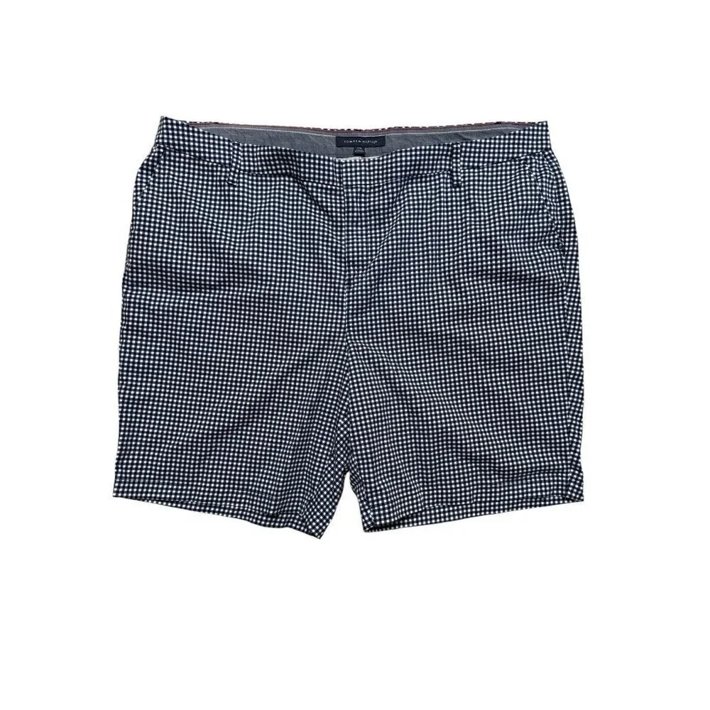 Tommy Hilfiger 22W Navy Gingham Stretch Shorts 9” Inseam